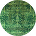 Round Oriental Green Industrial Rug, urb1391grn