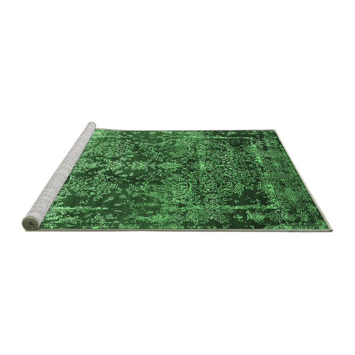 Sideview of Machine Washable Oriental Emerald Green Industrial Area Rugs, wshurb1391emgrn