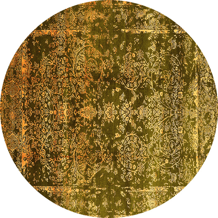 Round Oriental Yellow Industrial Rug, urb1391yw