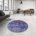 Round Mid-Century Modern Blue Oriental Rug in a Office, urb1391