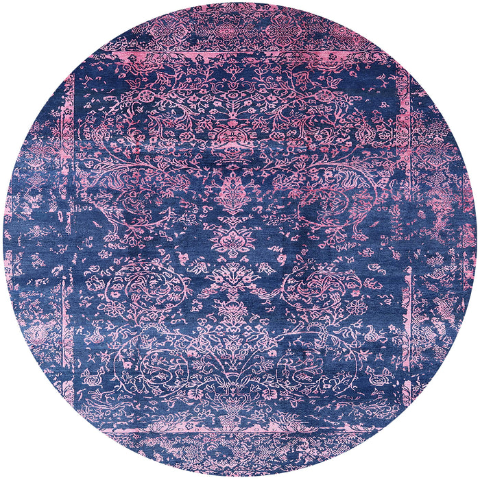 Round Mid-Century Modern Blue Oriental Rug, urb1391