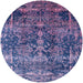 Round Mid-Century Modern Blue Oriental Rug, urb1391