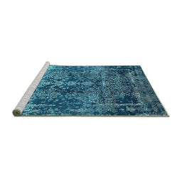 Sideview of Machine Washable Oriental Turquoise Industrial Area Rugs, wshurb1391turq