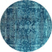 Round Oriental Turquoise Industrial Rug, urb1391turq