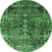 Round Oriental Emerald Green Industrial Rug, urb1391emgrn