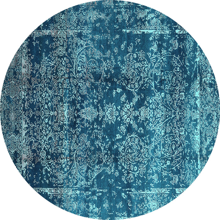 Round Machine Washable Oriental Turquoise Industrial Area Rugs, wshurb1391turq