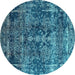 Round Machine Washable Oriental Turquoise Industrial Area Rugs, wshurb1391turq