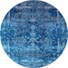 Round Machine Washable Oriental Light Blue Industrial Rug, wshurb1391lblu