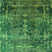 Square Machine Washable Oriental Green Industrial Area Rugs, wshurb1391grn