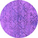 Round Machine Washable Oriental Purple Industrial Area Rugs, wshurb1392pur