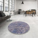 Round Mid-Century Modern Purple Oriental Rug in a Office, urb1392