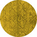 Round Oriental Yellow Industrial Rug, urb1392yw