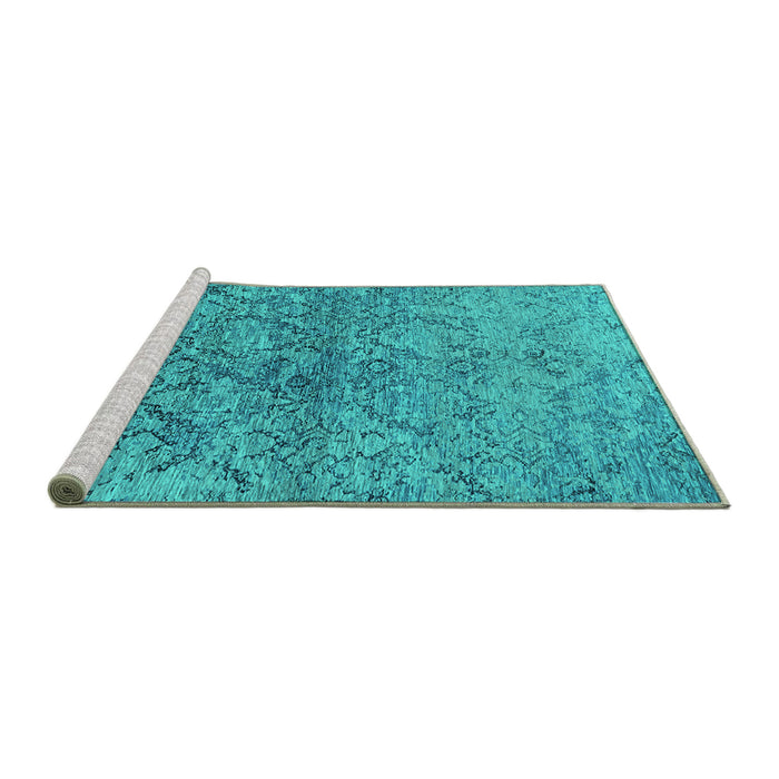 Sideview of Machine Washable Oriental Turquoise Industrial Area Rugs, wshurb1392turq