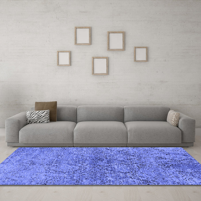 Machine Washable Oriental Blue Industrial Rug in a Living Room, wshurb1392blu