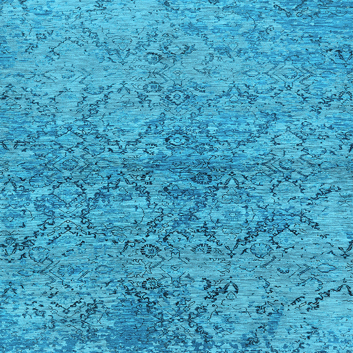 Square Machine Washable Oriental Light Blue Industrial Rug, wshurb1392lblu