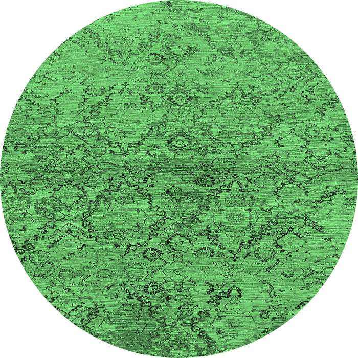 Round Oriental Emerald Green Industrial Rug, urb1392emgrn