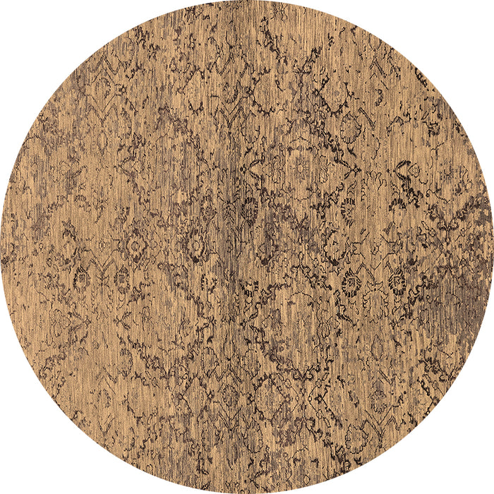 Round Machine Washable Oriental Brown Industrial Rug, wshurb1392brn