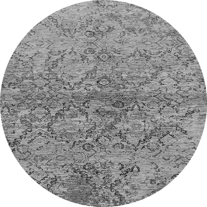 Round Machine Washable Oriental Gray Industrial Rug, wshurb1392gry
