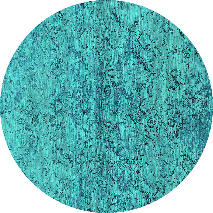 Round Machine Washable Oriental Turquoise Industrial Area Rugs, wshurb1392turq