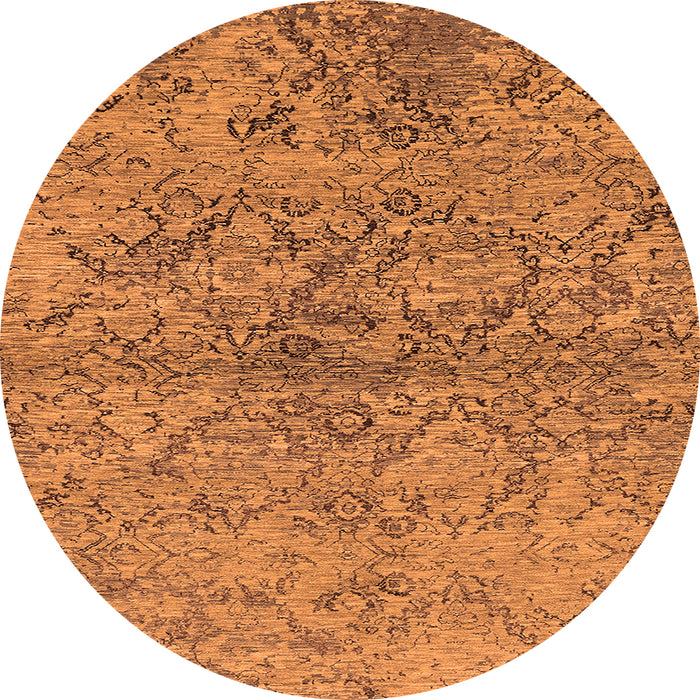 Round Machine Washable Oriental Orange Industrial Area Rugs, wshurb1392org