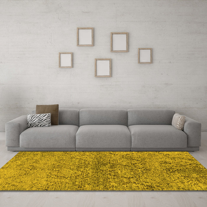 Machine Washable Oriental Yellow Industrial Rug in a Living Room, wshurb1392yw