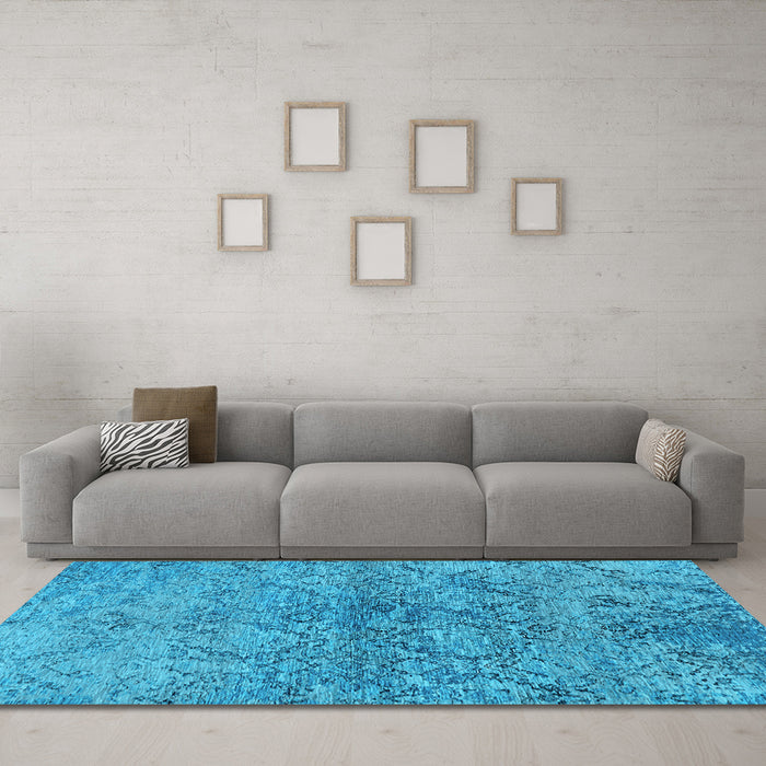 Machine Washable Oriental Light Blue Industrial Rug in a Living Room, wshurb1392lblu