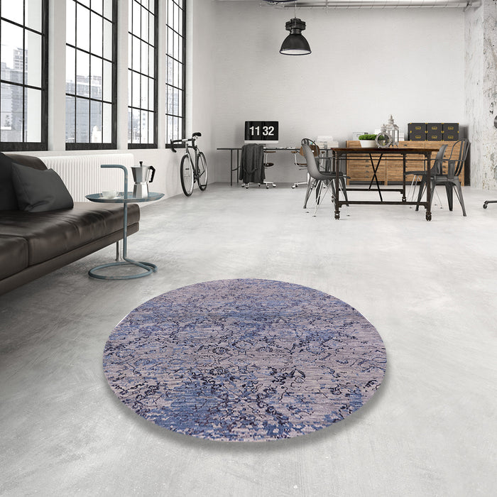 Round Machine Washable Industrial Modern Purple Rug in a Office, wshurb1392