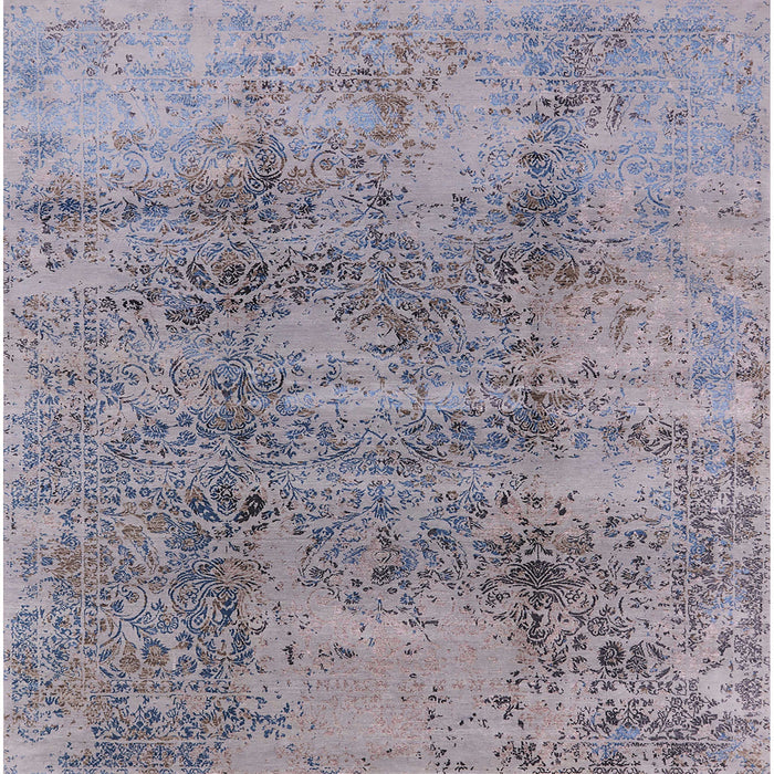 Square Mid-Century Modern Mist Blue Oriental Rug, urb1393