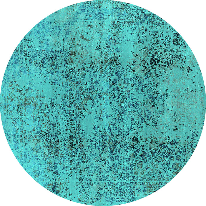 Round Machine Washable Oriental Turquoise Industrial Area Rugs, wshurb1393turq