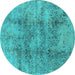 Round Machine Washable Oriental Turquoise Industrial Area Rugs, wshurb1393turq