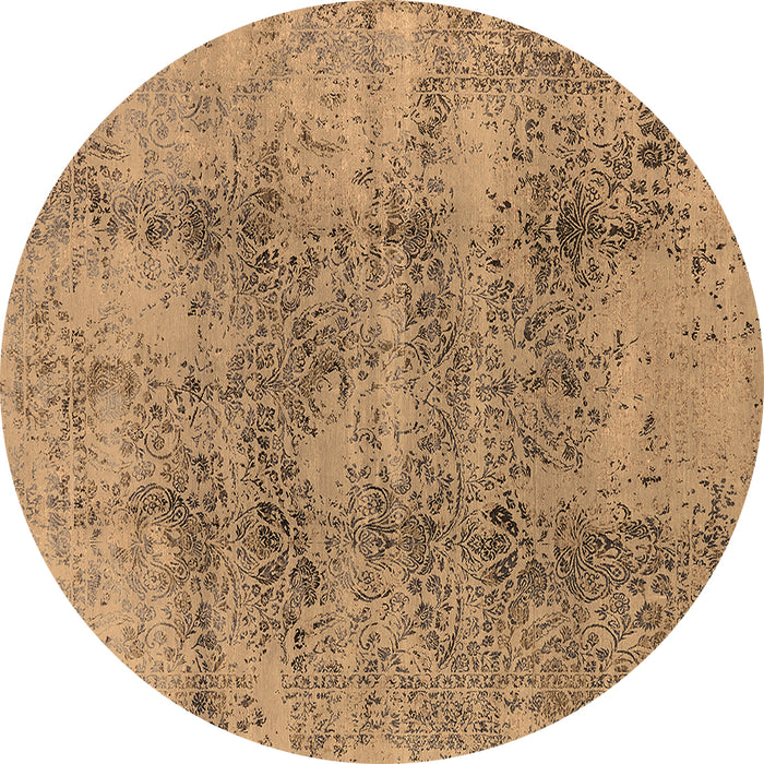 Round Oriental Brown Industrial Rug, urb1393brn
