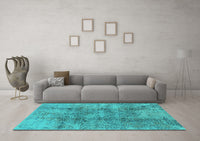 Machine Washable Oriental Turquoise Industrial Rug, wshurb1393turq