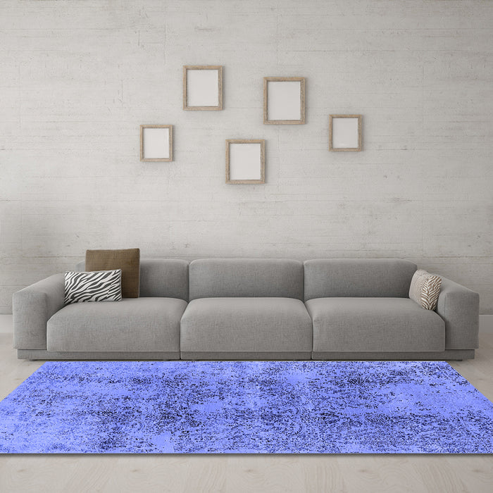 Machine Washable Oriental Blue Industrial Rug in a Living Room, wshurb1393blu