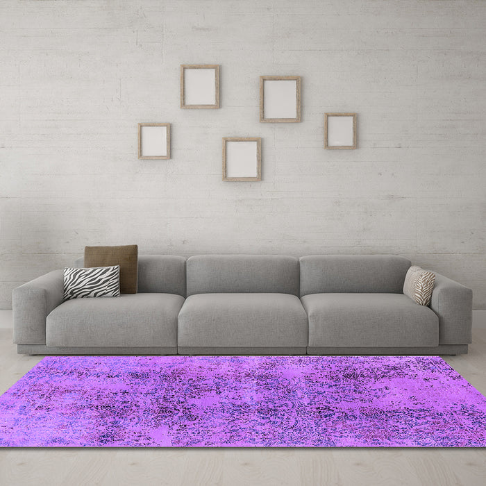 Machine Washable Oriental Purple Industrial Area Rugs in a Living Room, wshurb1393pur