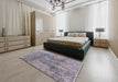 Mid-Century Modern Mist Blue Oriental Rug in a Bedroom, urb1393