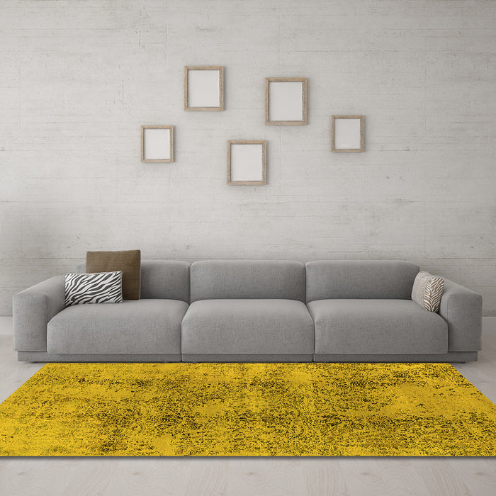 Machine Washable Oriental Yellow Industrial Rug in a Living Room, wshurb1393yw