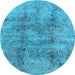 Round Machine Washable Oriental Light Blue Industrial Rug, wshurb1393lblu