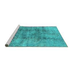 Sideview of Machine Washable Oriental Turquoise Industrial Area Rugs, wshurb1393turq