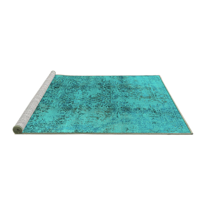 Sideview of Machine Washable Oriental Turquoise Industrial Area Rugs, wshurb1393turq