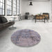 Round Mid-Century Modern Mist Blue Oriental Rug in a Office, urb1393