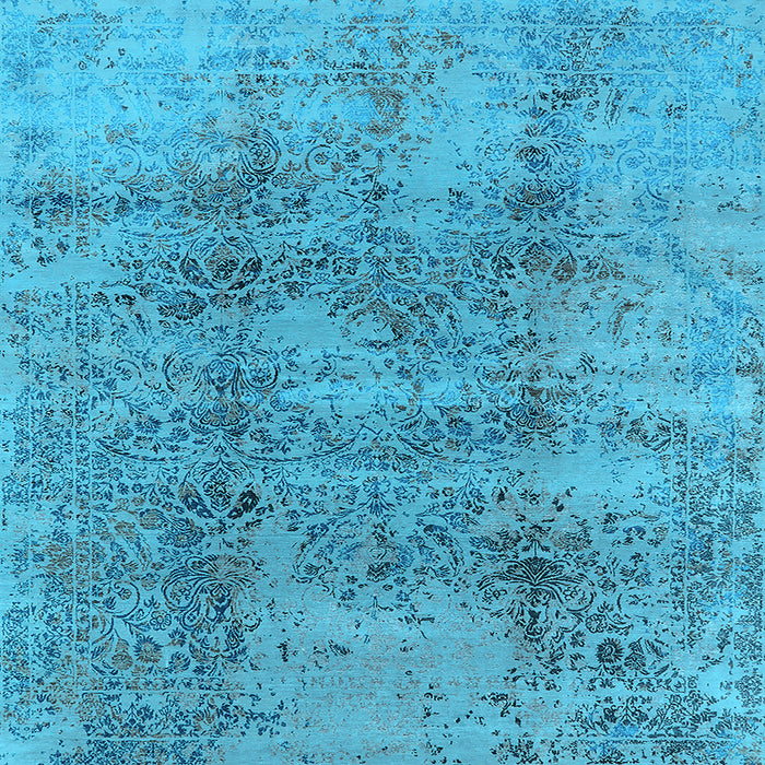 Square Machine Washable Oriental Light Blue Industrial Rug, wshurb1393lblu