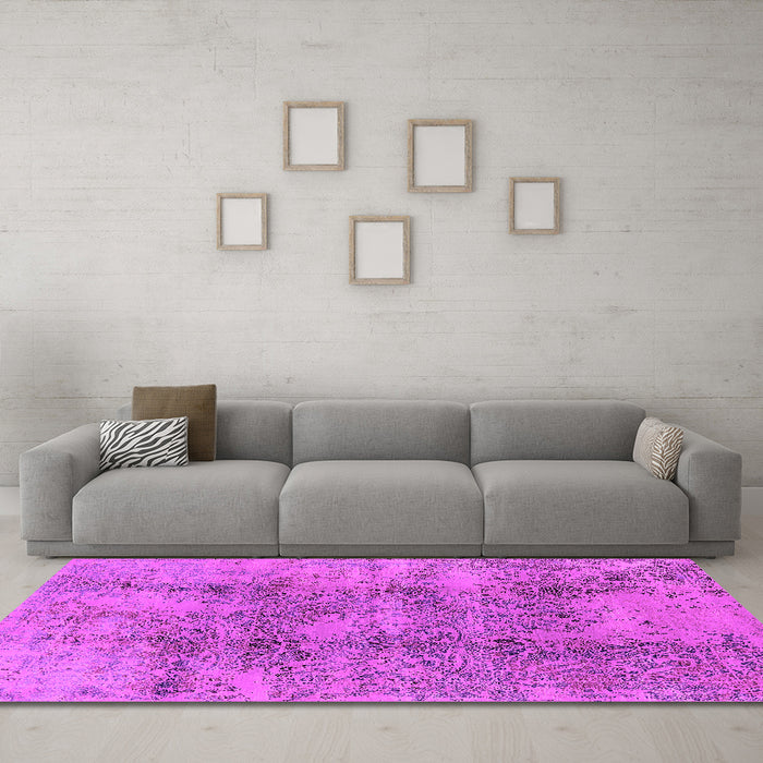 Machine Washable Oriental Pink Industrial Rug in a Living Room, wshurb1393pnk
