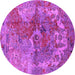 Round Machine Washable Oriental Pink Industrial Rug, wshurb1394pnk
