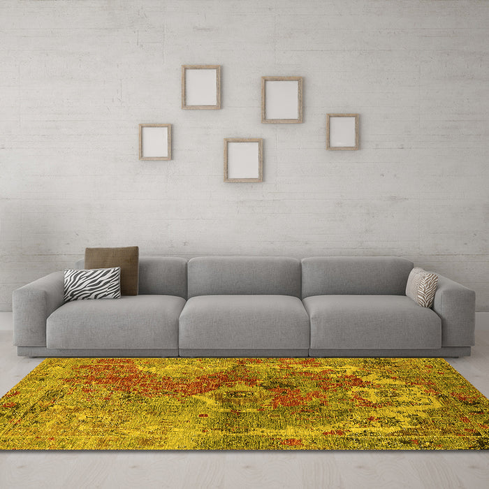 Machine Washable Oriental Yellow Industrial Rug in a Living Room, wshurb1394yw