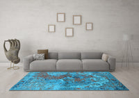 Machine Washable Oriental Light Blue Industrial Rug, wshurb1394lblu