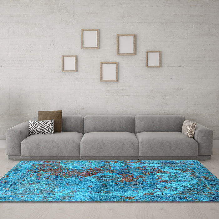 Machine Washable Oriental Light Blue Industrial Rug in a Living Room, wshurb1394lblu