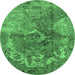 Round Oriental Emerald Green Industrial Rug, urb1394emgrn