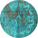 Round Machine Washable Oriental Turquoise Industrial Area Rugs, wshurb1394turq