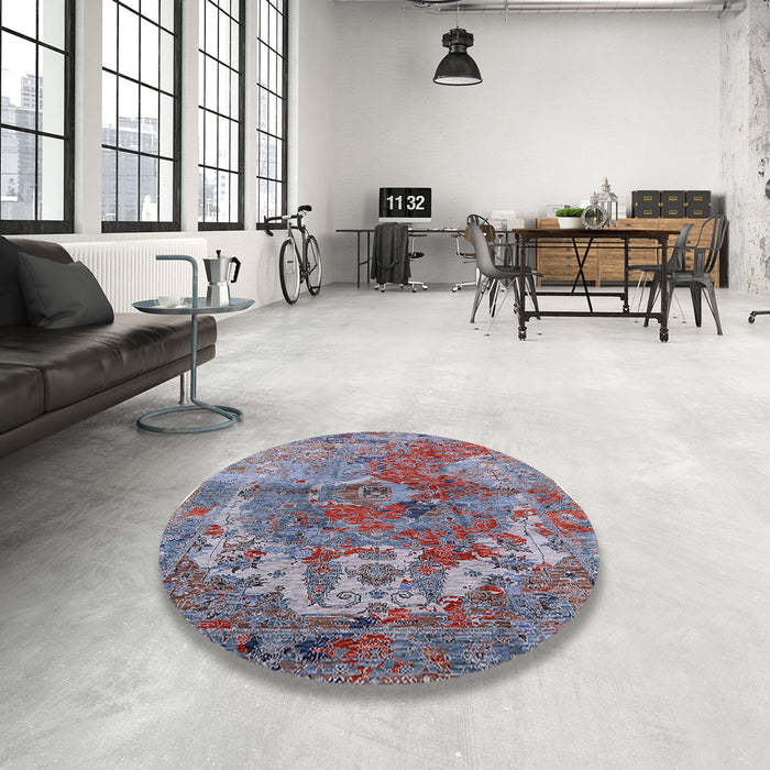 Round Machine Washable Industrial Modern Rosy-Finch Purple Rug in a Office, wshurb1394