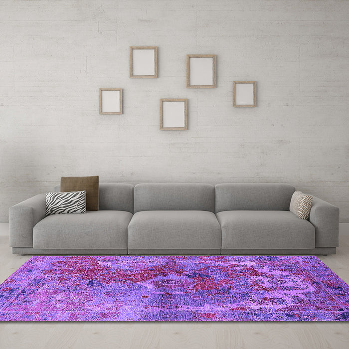 Machine Washable Oriental Purple Industrial Area Rugs in a Living Room, wshurb1394pur